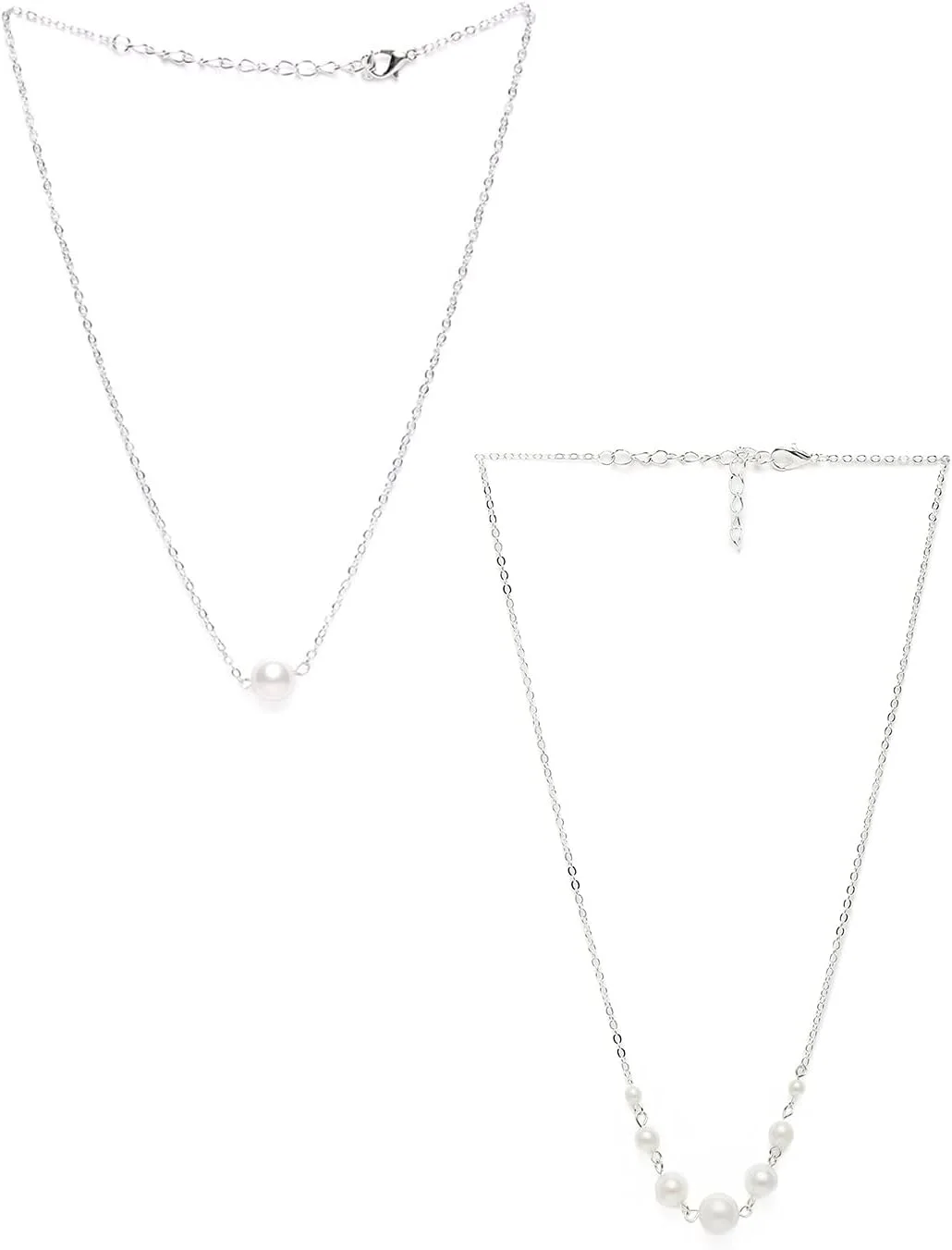 ZAVERI PEARLS ست دوتایی زنجیر مرواریدی نقره‌ای معاصر زنانه - ZPFK10518