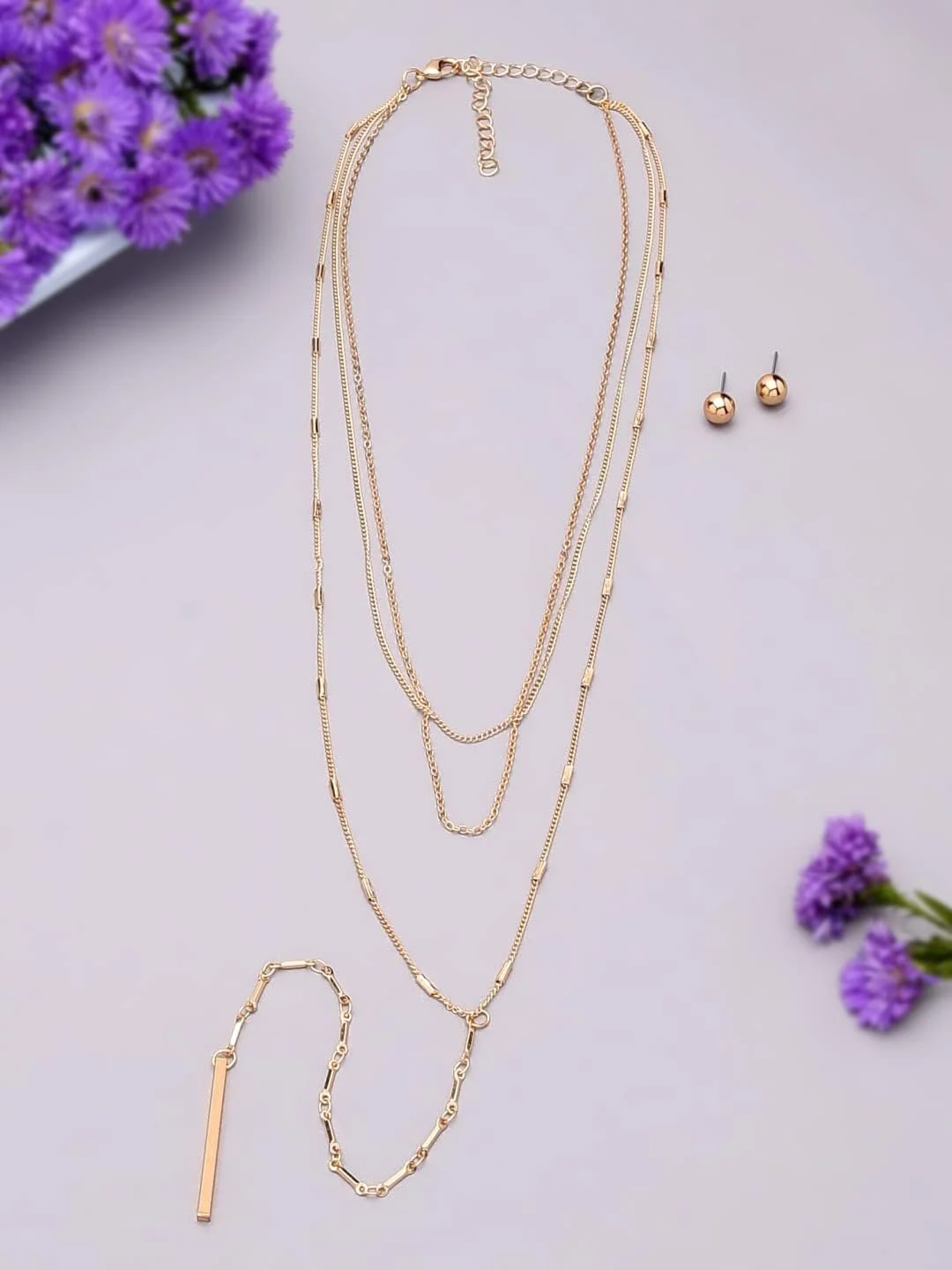 ZAVERI PEARLS زنجیر لاریات چند لایه معاصر با رنگ طلایی برای زنان - ZPFK15011 ZAVERI PEARLS زنجیر لاریات چند لایه معاصر با رنگ طلایی برای زنان - ZPFK15011