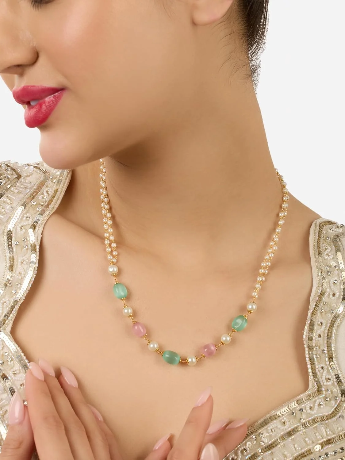 زیوری پرلز گردنبند چند رشته ای با مهره های سبز نعنایی و صورتی مناسب برای استفاده روزمره بانوان - ZPFK17558 زیوری پرلز گردنبند چند رشته ای با مهره های سبز نعنایی و صورتی مناسب برای استفاده روزمره بانوان - ZPFK17558