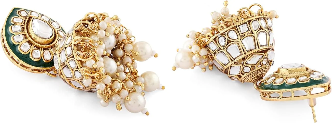 زیوری پیرلز ست گردنبند بلند، گوشواره و مانگتیکا عروس سبز میناکاری کندان درخشان زنانه - ZPFK17761 زیوری پیرلز ست گردنبند بلند، گوشواره و مانگتیکا عروس سبز میناکاری کندان درخشان زنانه - ZPFK17761