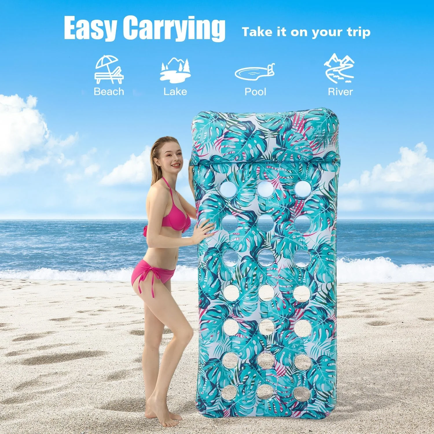 تشک بادی استخر Masroo بسته 2 عددی، شناورهای بادی بزرگسال با تکیه گاه سر، تشک بادی دریاچه، شناورهای استخر چند منظوره اسباب بازی برای مهمانی استخر، ساحل تابستانی، فضای باز