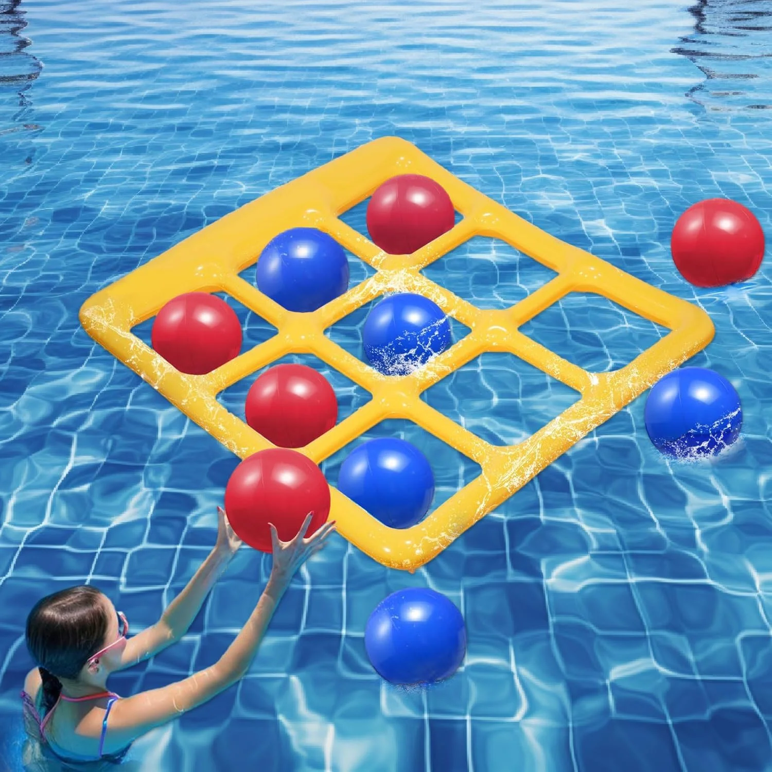 مجموعه اسباب بازی های استخر مسرو - اسباب بازی بادی تیک-تاک-تو با 10 توپ - بازی پرتاب آب بادی، اسباب بازی های شناور خنده دار استخر برای بزرگسالان، نوجوانان و کودکان 2-10 بازیکن