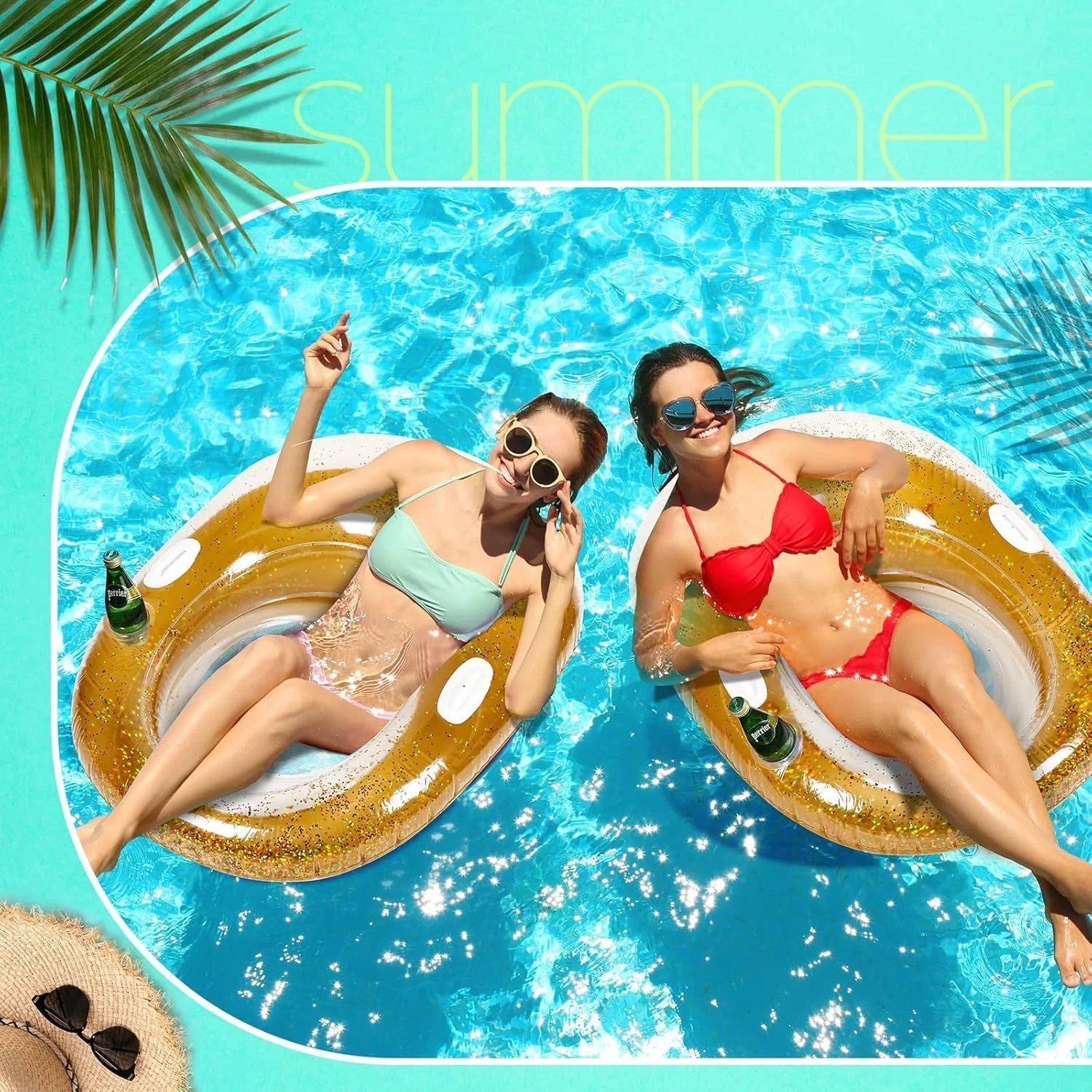 صندلی بادی استخری اکلیلی NALACAL - ابعاد 51 در 41 اینچ | صندلی شناور بادی با کف توری، دستگیره و جا لیوانی | ایده آل برای مهمانی های ساحلی و استخری تابستانی بزرگسالان