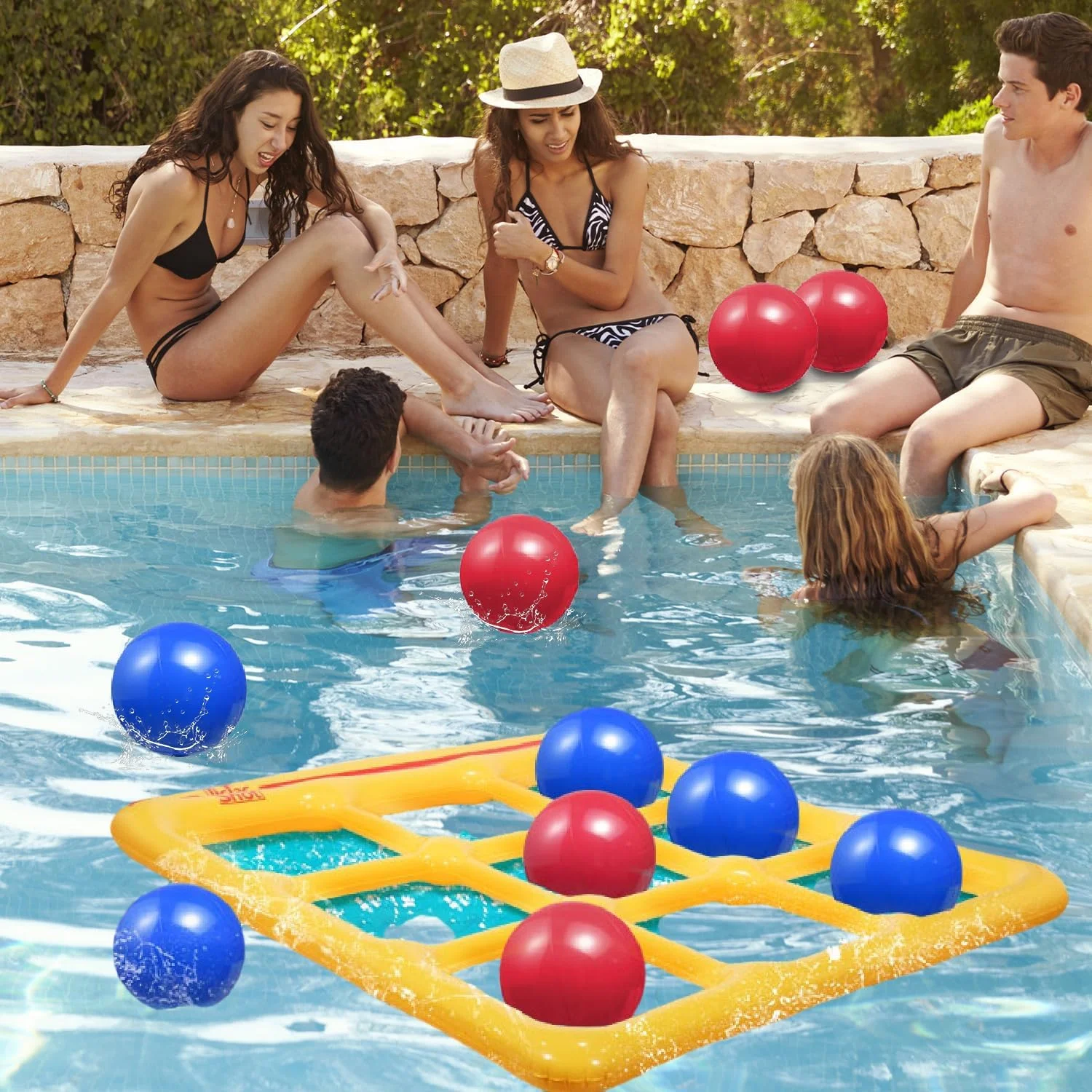 مجموعه اسباب بازی های استخر مسرو - اسباب بازی بادی تیک-تاک-تو با 10 توپ - بازی پرتاب آب بادی، اسباب بازی های شناور خنده دار استخر برای بزرگسالان، نوجوانان و کودکان 2-10 بازیکن