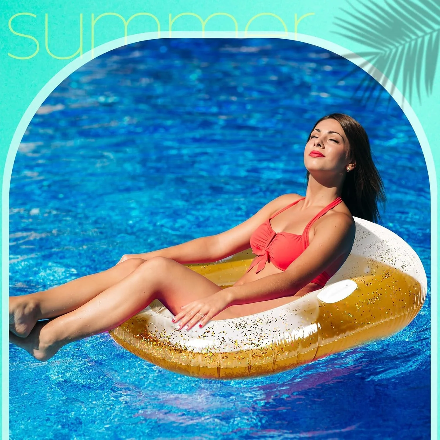 صندلی بادی استخری اکلیلی NALACAL - ابعاد 51 در 41 اینچ | صندلی شناور بادی با کف توری، دستگیره و جا لیوانی | ایده آل برای مهمانی های ساحلی و استخری تابستانی بزرگسالان