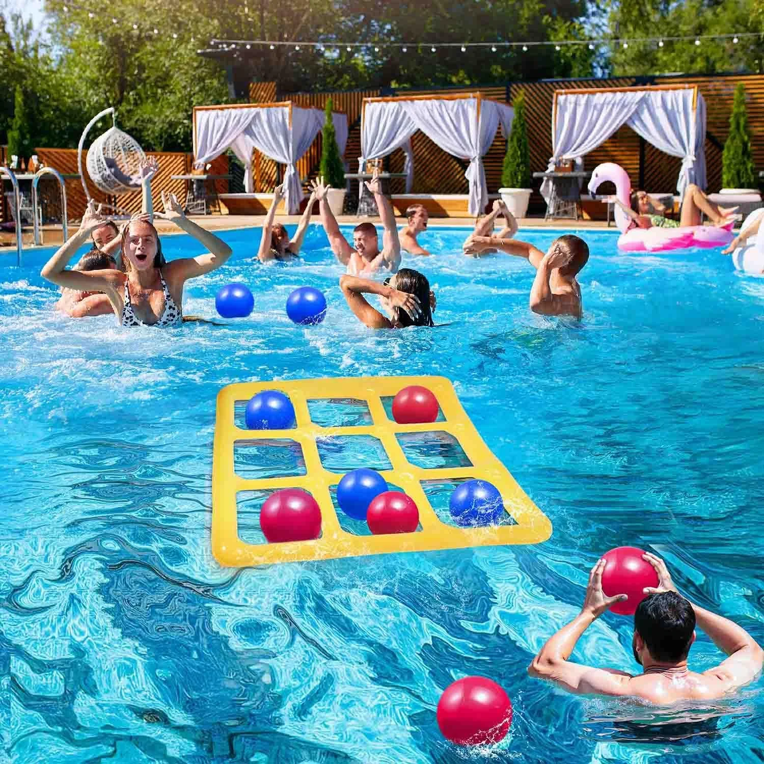 مجموعه اسباب بازی های استخر مسرو - اسباب بازی بادی تیک-تاک-تو با 10 توپ - بازی پرتاب آب بادی، اسباب بازی های شناور خنده دار استخر برای بزرگسالان، نوجوانان و کودکان 2-10 بازیکن