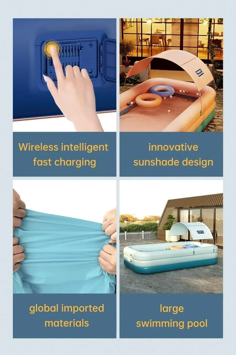 استخر بادی اتوماتیک لیموس با سایبان آفتابگیر برای کودکان، بزرگسالان، خانواده، مناسب فضای داخلی و خارجی، استخر بادی برای باغ و حیاط پشتی خانواده، 300cm x 180cm x 60cm (صورتی)