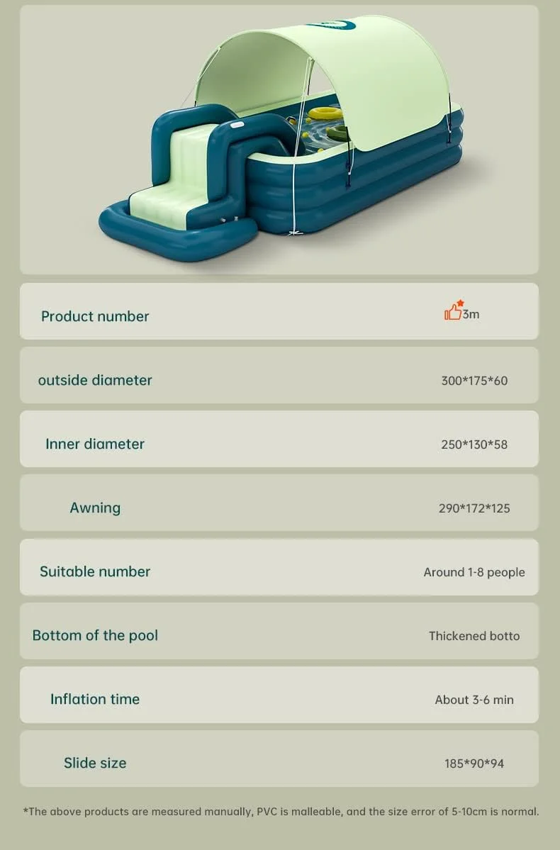 استخر بادی لیموس با سرسره جداشدنی و سایبان آفتاب، استخر شنای خانوادگی برای بزرگسالان، استخر بادی برای حیاط خلوت، استخر استراحت برای فضای باز، حیاط خلوت، باغ (زرد)