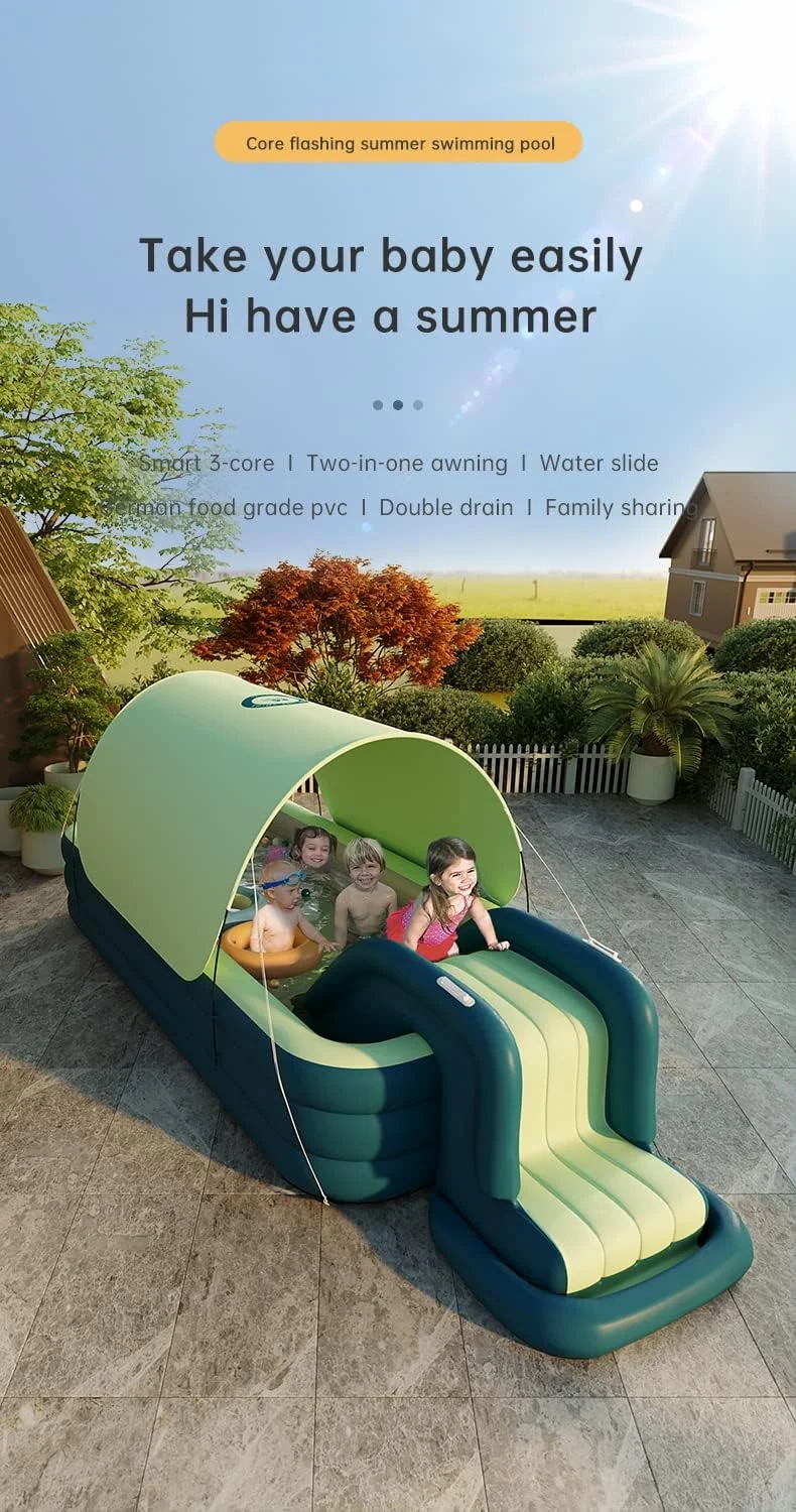 استخر بادی لیموس با سرسره جداشدنی و سایبان آفتاب، استخر شنای خانوادگی برای بزرگسالان، استخر بادی برای حیاط خلوت، استخر استراحت برای فضای باز، حیاط خلوت، باغ (زرد)