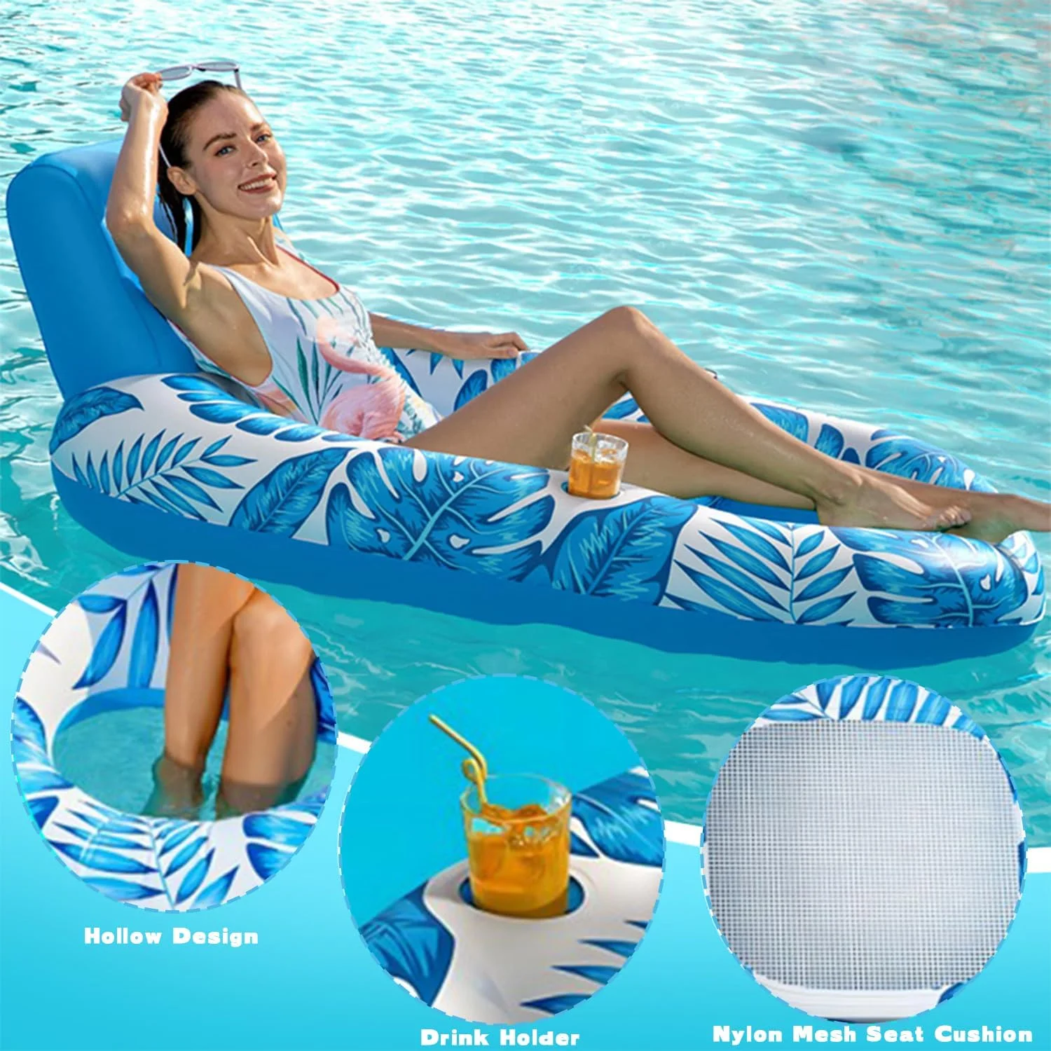 تخت بادی استخر Masroo، شناور بادی برای آفتاب گرفتن - تشک بادی استخری برای حمام آفتاب، اسباب بازی های شناور، تشک بادی پر از آب برای بزرگسالان و کودکان برای مهمانی استخر، استخر بادی کوچک برای کودکان