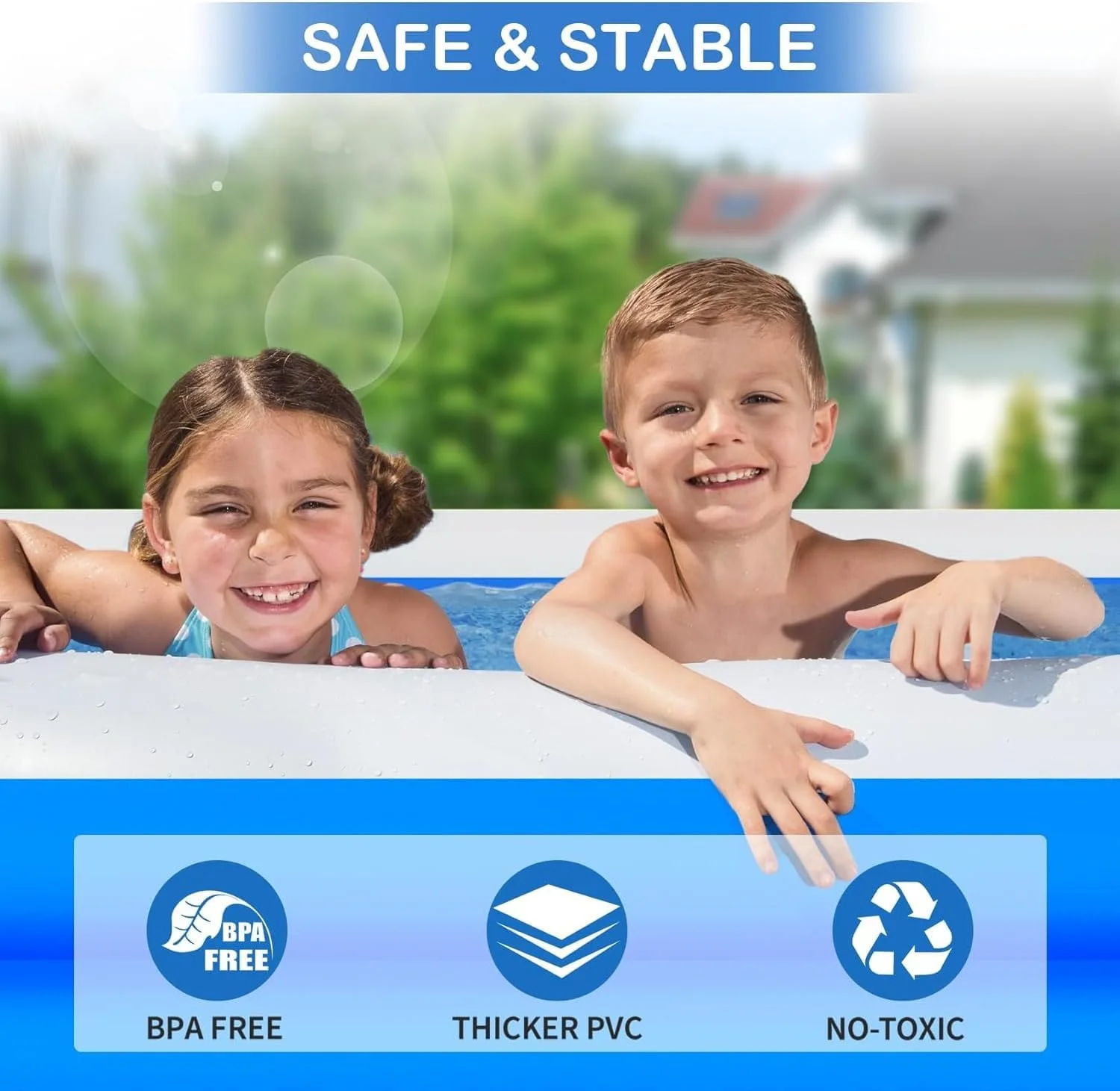 استخر بادی Lazybr مناسب بزرگسالان و کودکان، 210x130x50 سانتی متر، استخر بادی ضخیم برای فضای باز، حیاط خلوت، باغ، استخرهای شنا برای کودکان و بزرگسالان، مناسب مهمانی های آبی تابستانی در حیاط خلوت، فضای باز و باغ