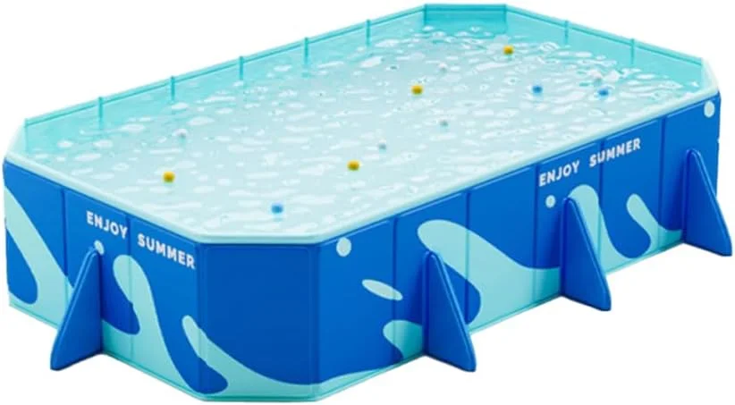 استخر شنا جورونب برای خانواده و بزرگسالان، استخر تاشو با بدنه پلاستیکی سخت غیر بادی، استخر شنا مستطیلی تاشو برای حیاط خلوت بیرونی، قابل حمل برای حیوانات خانگی (آبی، 2.2 متر)