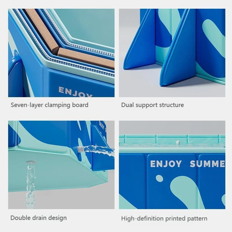 استخر شنا جورونب برای خانواده و بزرگسالان، استخر تاشو با بدنه پلاستیکی سخت غیر بادی، استخر شنا مستطیلی تاشو برای حیاط خلوت بیرونی، قابل حمل برای حیوانات خانگی (آبی، 2.2 متر)