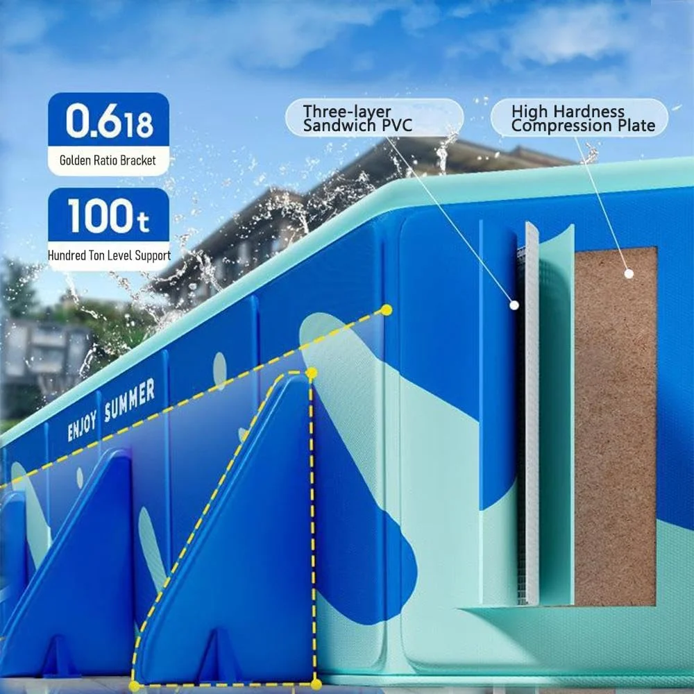 استخر شنا جورونب برای خانواده و بزرگسالان، استخر تاشو با بدنه پلاستیکی سخت غیر بادی، استخر شنا مستطیلی تاشو برای حیاط خلوت بیرونی، قابل حمل برای حیوانات خانگی (آبی، 2.2 متر)