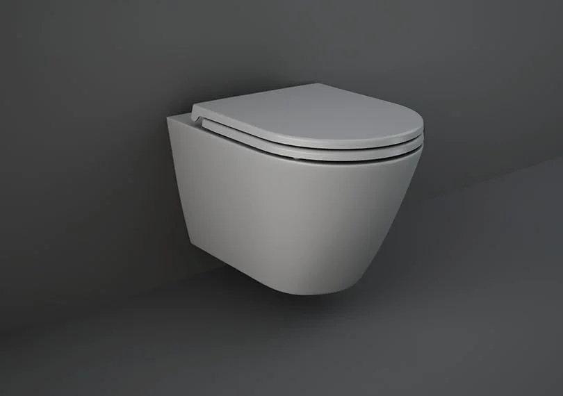 توالت فرنگی دیواری ریم لس RAK Ceramics مدل Rak-Feeling خاکستری مات ابعاد 520X360 میلی متر
