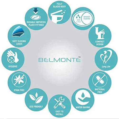 توالت فرنگی دیواری/آویز سرامیکی بلمونته با درب نشیمن - سفید