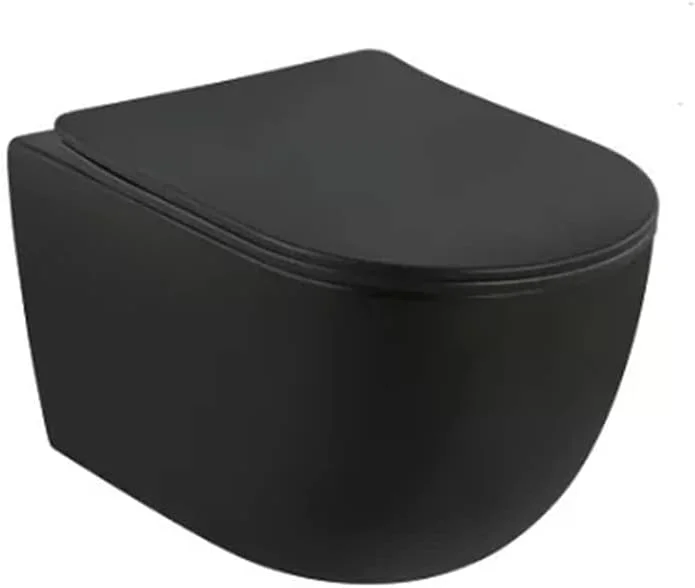 توالت وال هنگ مدرن اولیند دیزاین مدل Karra، ابعاد 520x360x310 میلی متر، توالت فرنگی دیواری، درب آرام بند، خروجی P-Trap، دو زمانه با قابلیت صرفه جویی در مصرف آب، فاصله نصب 180 میلی متر، توالت بهینه ساز فضا (مشکی مات)