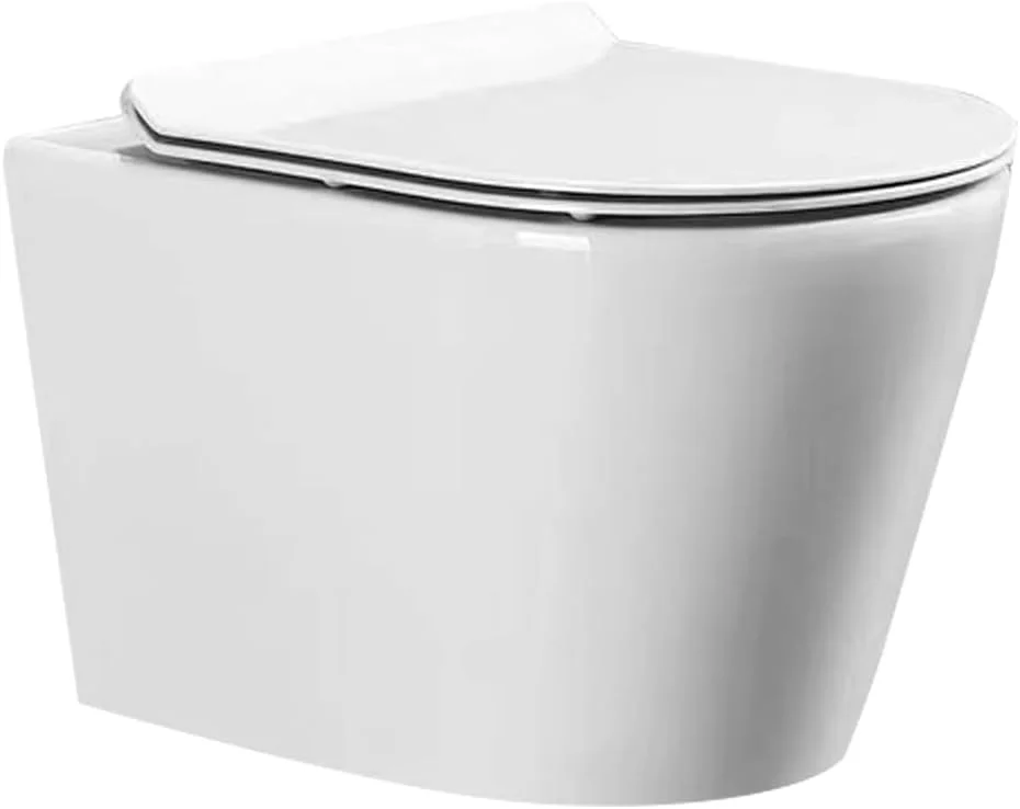 توالت فرنگی وال هنگ الیند دیزاین مدل ترکا – توالت سرامیکی بدون لبه با درب آرام بند، فلاش تانک Washdown، خروجی P-Trap 180 میلی‌متری، طراحی مدرن و کم‌جا (سفید براق)