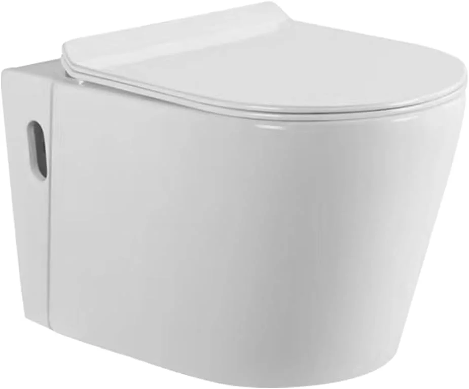 توالت وال هنگ الیند دیزاین مدل ترکا – توالت فرنگی سرامیکی بدون لبه با درب آرام بند UF، سیستم فلاش تانک Washdown، خروجی P-Trap 180 میلی‌متری، طراحی مدرن و جمع و جور (سفید براق)