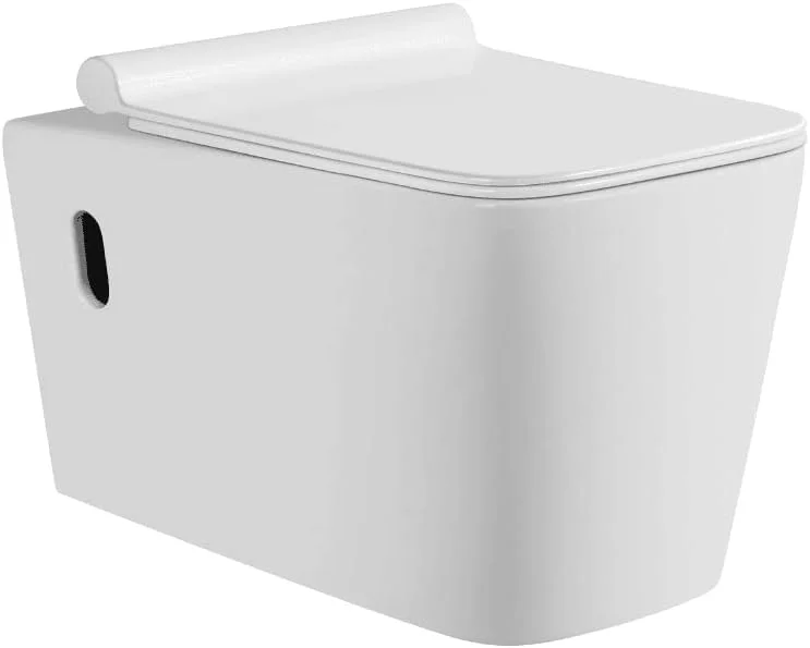 توالت فرنگی دیواری مدرن Ölind Design مدل Runda ابعاد 570x350x330mm | درب آرام بند، P-Trap، دو زمانه، تخلیه 180mm، صرفه جویی در فضا (سفید براق)