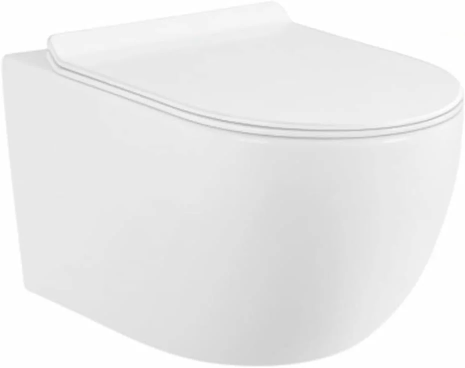 توالت وال هنگ اولیند دیزاین مدل Karra به همراه درب آرام بند - توالت فرنگی سرامیکی مدرن، سیفون دو زمانه، P-Trap 180mm، فلاش بدون پاشش، طراحی مخفی و صرفه جویی در فضا (سفید مات)