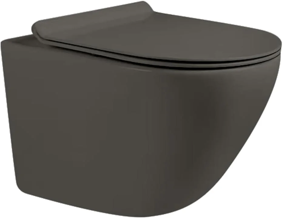 توالت فرنگی وال هنگ مدرن اولیند دیزاین مدل Pron، ابعاد 520x360x310 میلی‌متر، توالت دیواری، درب آرام‌بند، P-Trap، فلاشینگ بدون لبه، فاصله نصب 180 میلی‌متر، توالت بهینه ساز فضا (خاکستری تیره مات)