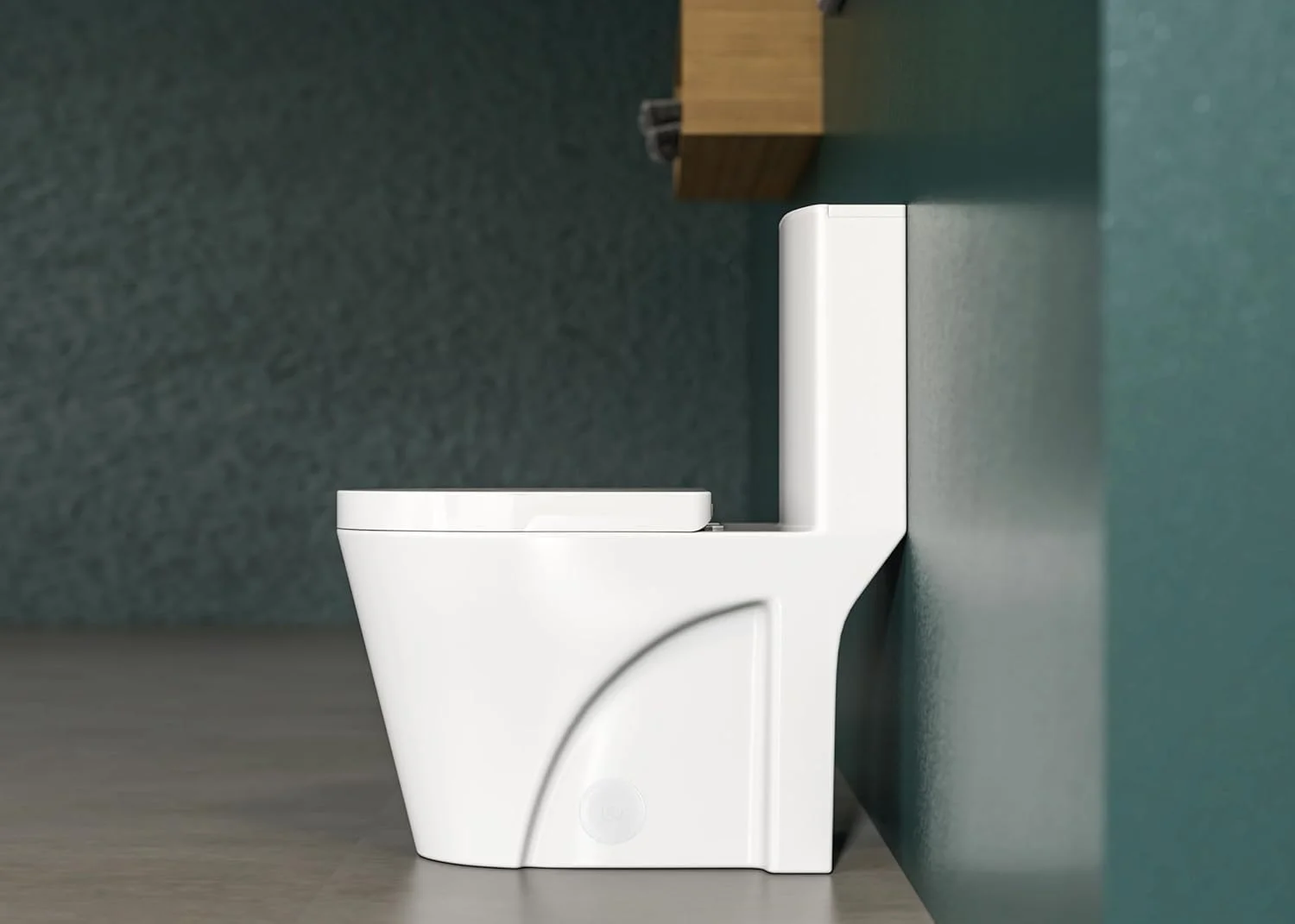 توالت فرنگی یک تکه بیضی شکل MEJE مدل #45، تخلیه از دیوار 250 میلی‌متر، درب آرام‌بند، روکش سرامیکی براق، تمیز کردن آسان، ایده‌آل برای خانه‌های خاورمیانه