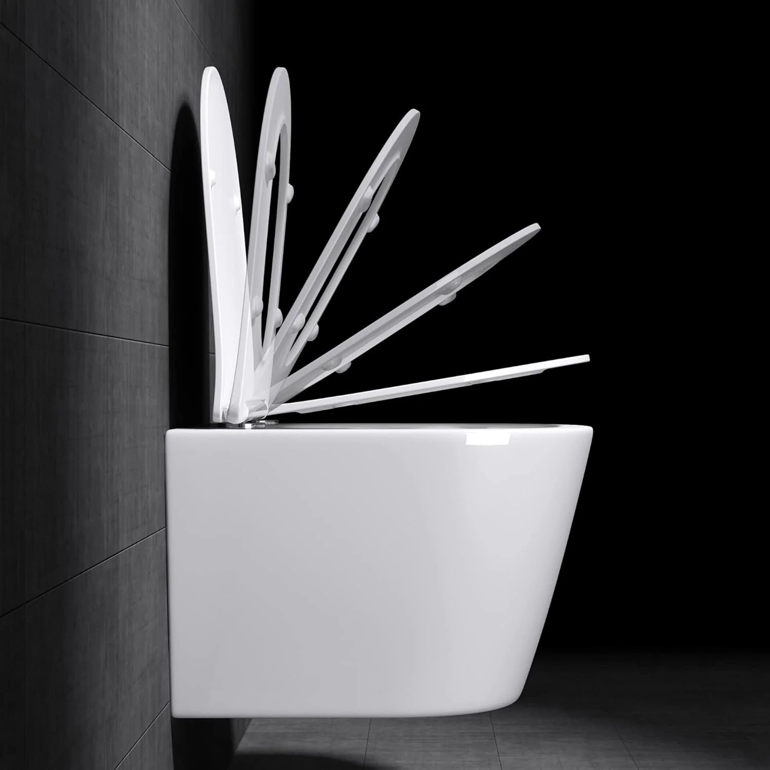 توالت دیواری مای اند مای آخن 108، سرامیک سفید، 35x51x36 سانتی متر، توالت بدون لبه، نصب دیواری به همراه درب آرام بند