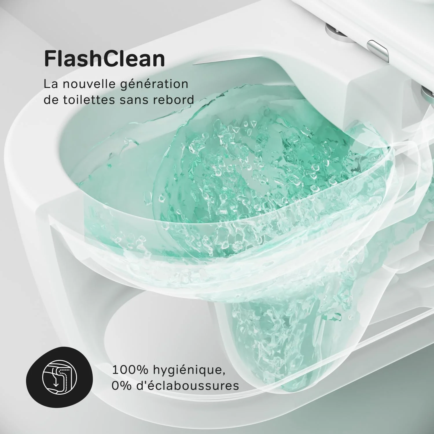 توالت فرنگی دیواری بدون لبه AM.PM Func FlashClean، توالت گود با درب آرام بند، توالت دیواری ساخته شده از سرامیک، سفید، طول 49 سانتی متر