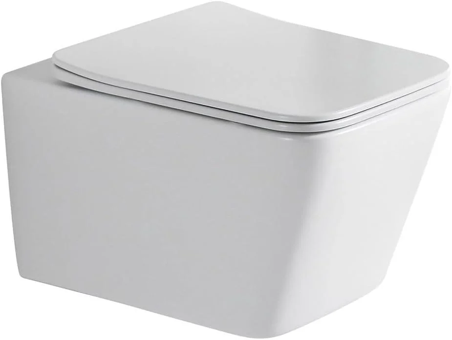 توالت وال هنگ Ölind Design Rodbo - توالت فرنگی سرامیکی بدون لبه با درب آرام بند، سیستم سیفون دوگانه، P-Trap 180mm، طراحی مدرن و جمع و جور دیواری (سفید براق)