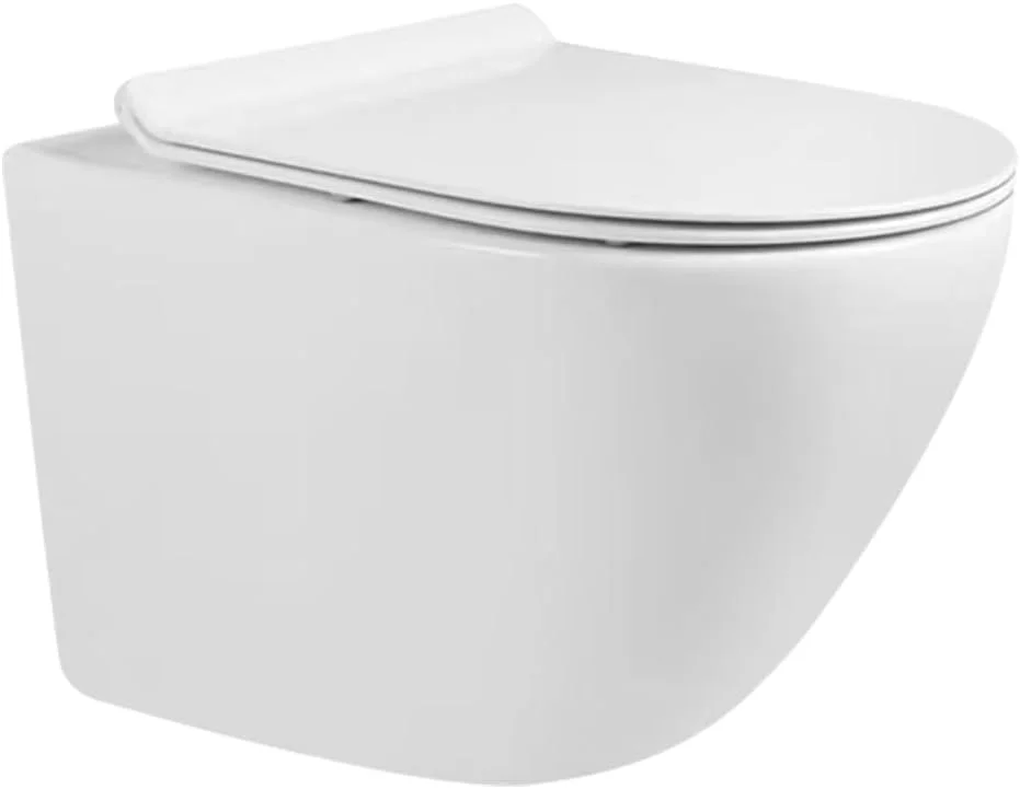 توالت فرنگی دیواری اولیند دیزاین مدل Paron - سرامیک بدون لبه با درب آرام بند، سیستم دوگانه تخلیه، P-Trap 180mm، طراحی مدرن دیواری برای حمام بهداشتی (سفید براق)