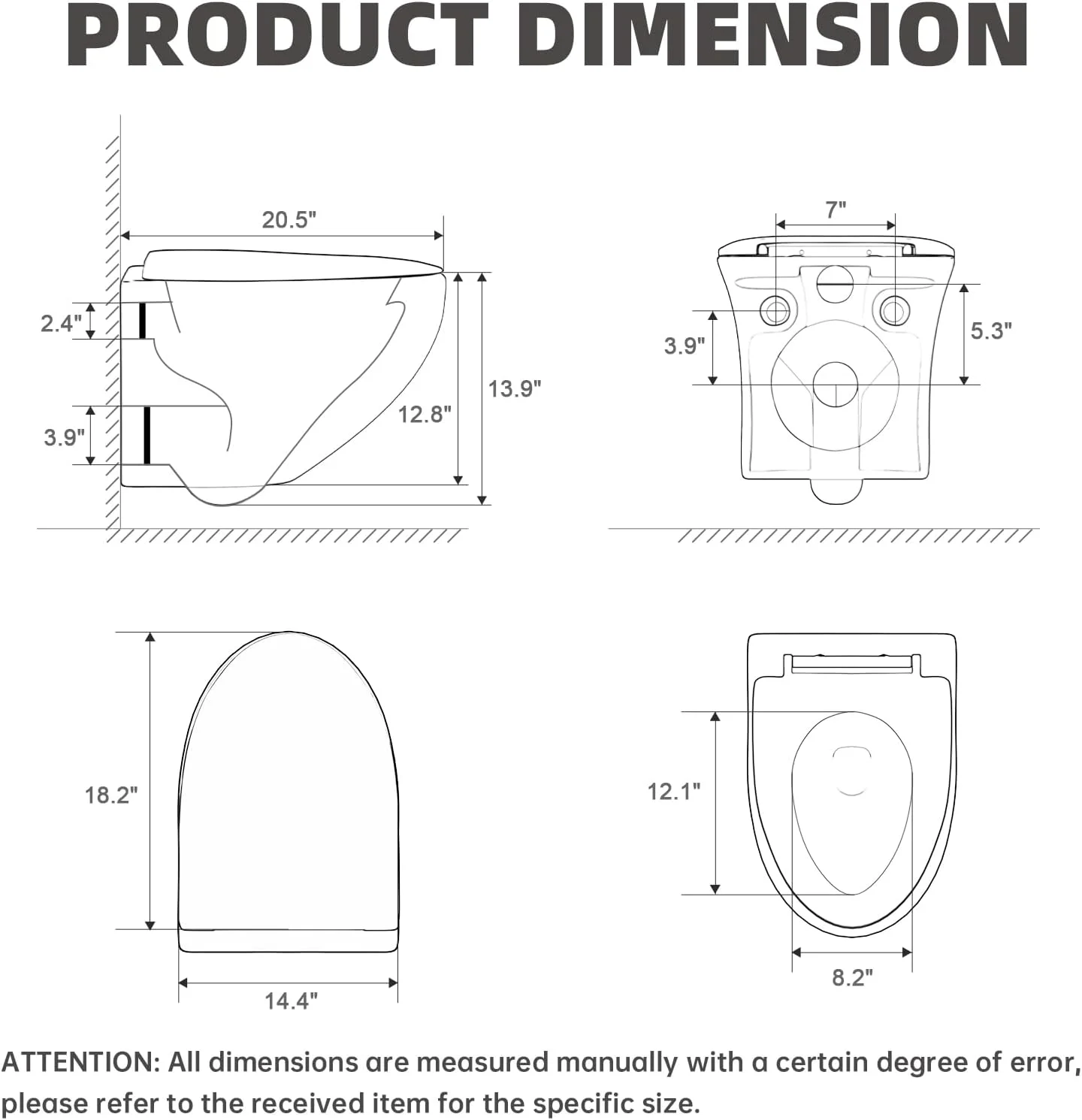 توالت فرنگی مشکی دیواری، توالت مدرن سرامیکی با درب آرام بند، توالت بدون لبه WBT مناسب برای حمام های کوچک، سیفون توکار توالت شامل نمی شود، فاین دپو