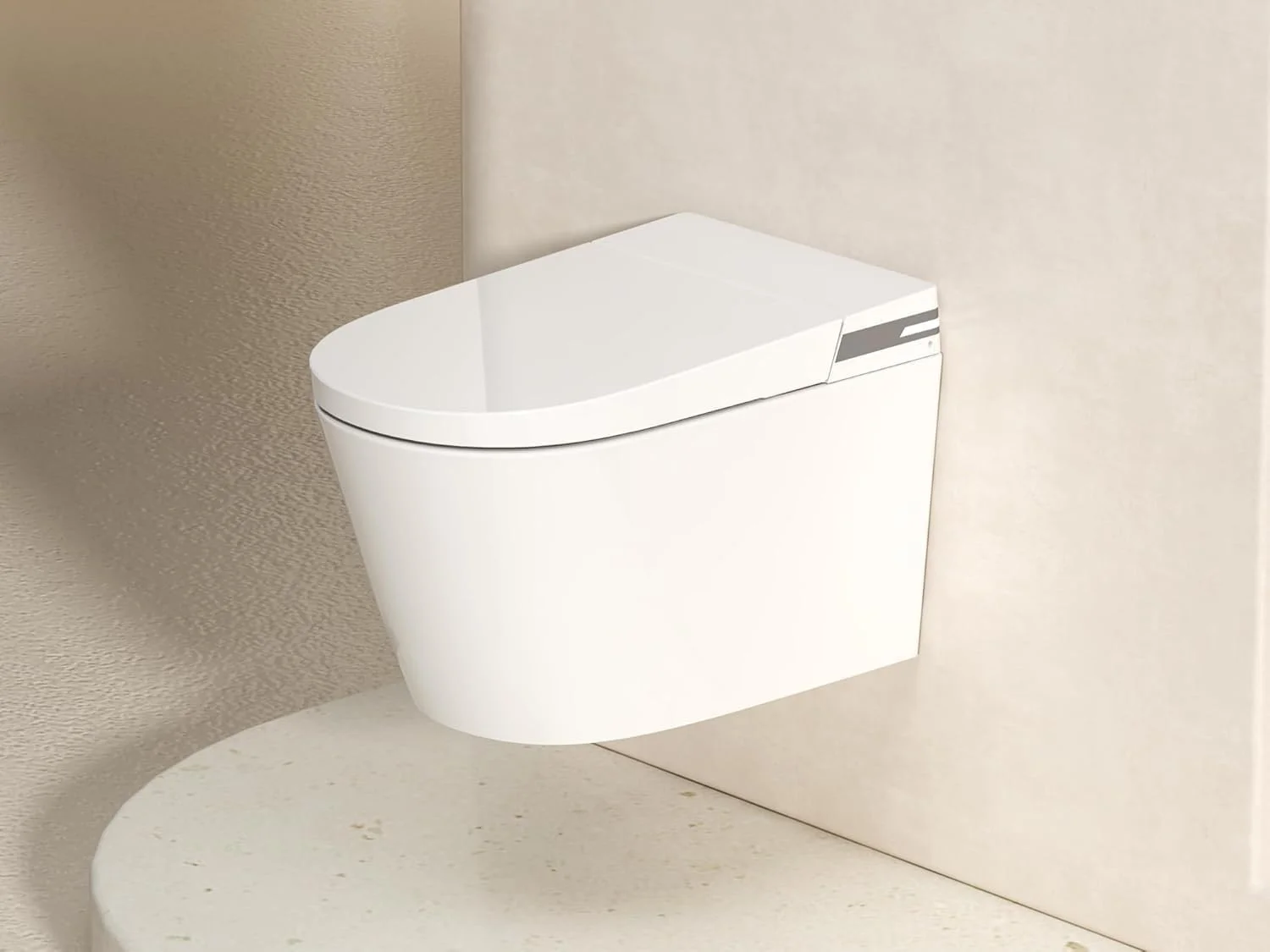 توالت دیواری MEJE مدل #T010W - همراه با فلاش تانک توکار، درب آرام بند، دو زمانه، سفید (بدون نیاز به مخزن اضافی)