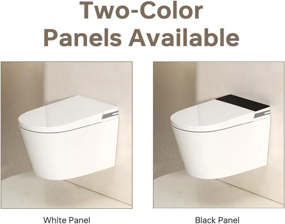 توالت دیواری MEJE مدل #T010W - همراه با فلاش تانک توکار، درب آرام بند، دو زمانه، سفید (بدون نیاز به مخزن اضافی)