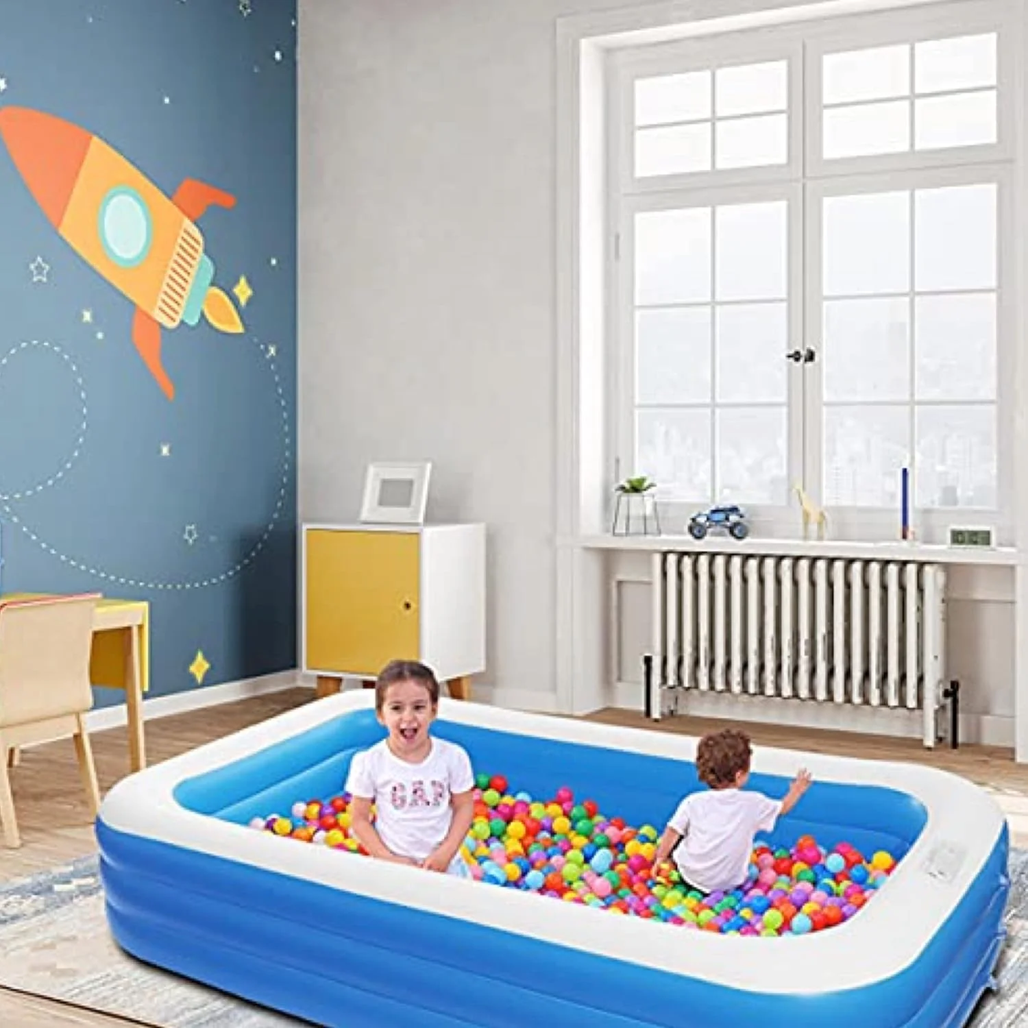 استخر بادی شنا، استخر کودکان، سایز بزرگ، استخر بادی برای خانواده، بزرگسالان، کودکان نوپا، استخر بادی مستطیلی بزرگ برای فضای داخلی و خارجی (210 X 135 X 56 CM)