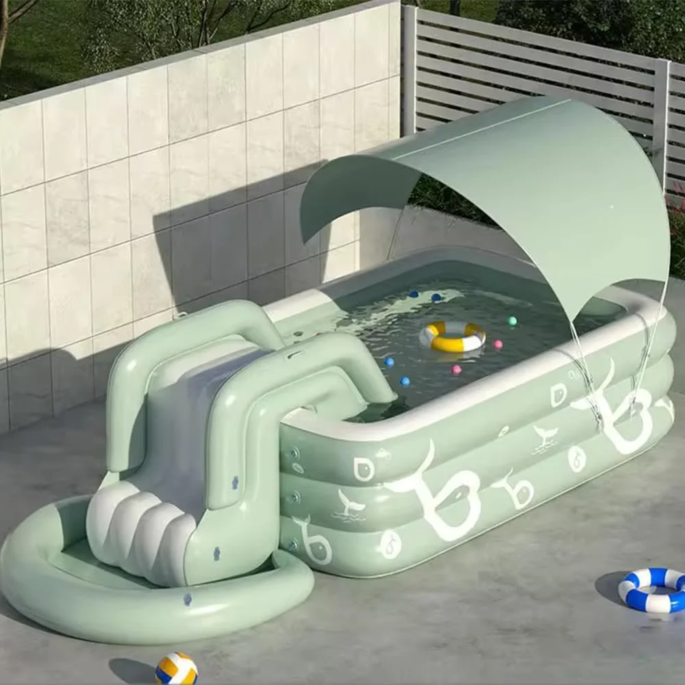 استخر بادی با سایبان و سرسره بادی، پمپ باد برقی رایگان، حلقه شنا، توپ اقیانوسی، تفنگ آبپاش و کیت تعمیر، مهمانی آب پاشی تابستانی، باغ حیاط خلوت (A)