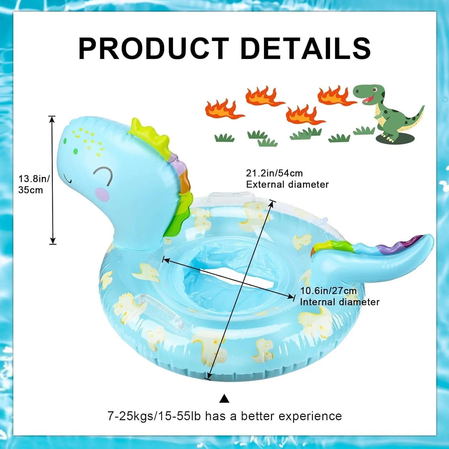 حلقه بادی شنا کودکانه، شناور بادی استخر طرح دایناسور، اسباب بازی استخر، لوازم مهمانی تابستانی در فضای باز، قایق بادی، لوازم جانبی اسباب بازی آبی سرگرم کننده برای پسران و دختران 3 تا 7 ساله