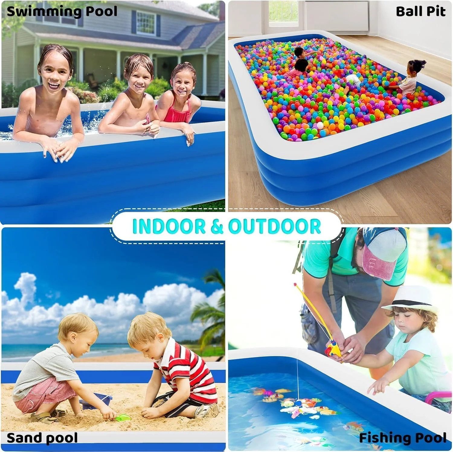 استخر بادی - استخر کودکان، 210x150x60 سانتی متر، طراحی بادوام و ضخیم، استخر شنا برای بچه ها، حیاط خلوت، باغ، حیاط پشتی، مهمانی آب تابستانی