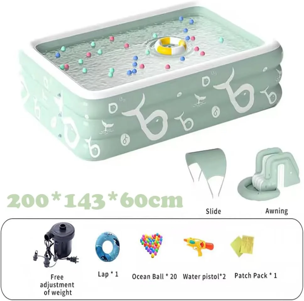 استخر بادی با سایبان و سرسره بادی، پمپ باد برقی رایگان، حلقه شنا، توپ اقیانوسی، تفنگ آبپاش و کیت تعمیر، مهمانی آب پاشی تابستانی، باغ حیاط خلوت (A)