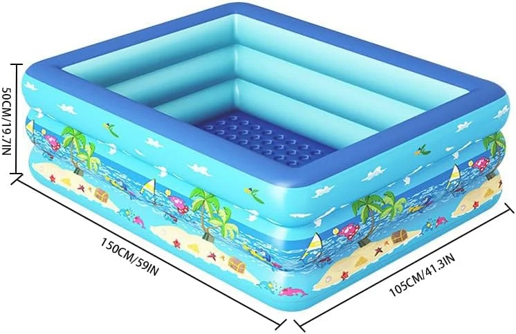 استخر بادی خانوادگی، 150 x 105 x 50 سانتی متر، طرح اقیانوس به همراه پمپ هوا، بسیار مناسب برای استفاده در فضای باز، باغ، حیاط و مهمانی، آبی