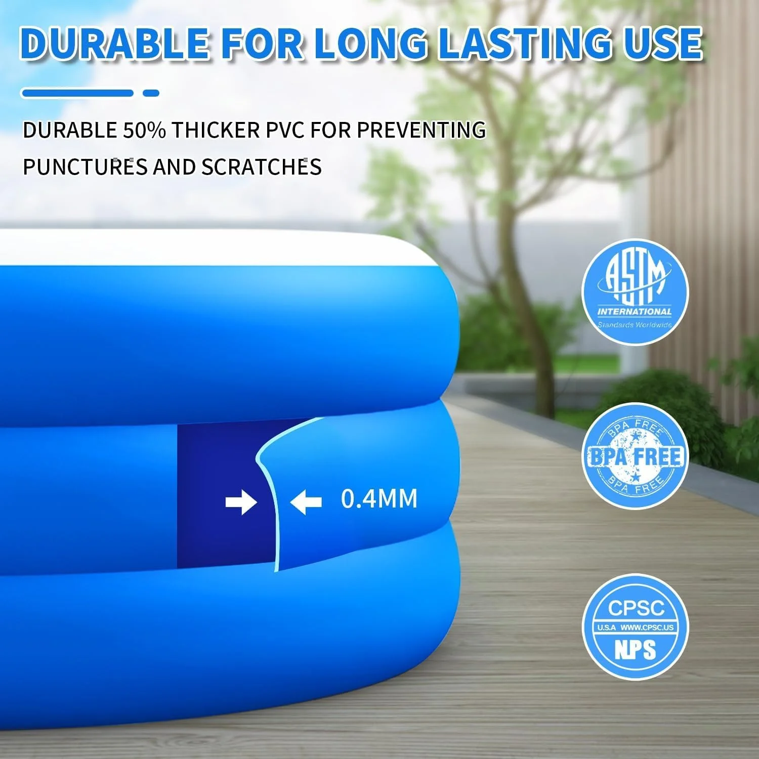 استخر بادی مستطیلی برای کودکان، 300x172x52 سانتی متر، استخر شنای مناسب حیاط خلوت و باغ در فضای باز برای کودکان نوپا، مناسب مهمانی آب تابستانی در حیاط خلوت و باغ