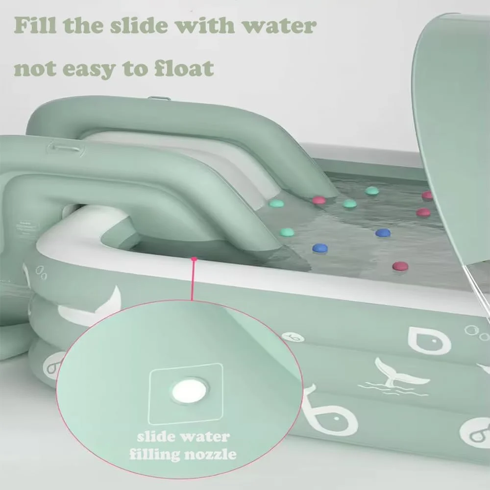 استخر بادی با سایبان و سرسره بادی، پمپ باد برقی رایگان، حلقه شنا، توپ اقیانوسی، تفنگ آبپاش و کیت تعمیر، مهمانی آب پاشی تابستانی، باغ حیاط خلوت (A)