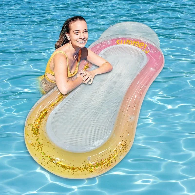 تخت بادی و شناور استخر با تکیه گاه سر برای بزرگسالان، مناسب برای استراحت در استخر، دریاچه، ساحل و مهمانی های استخری