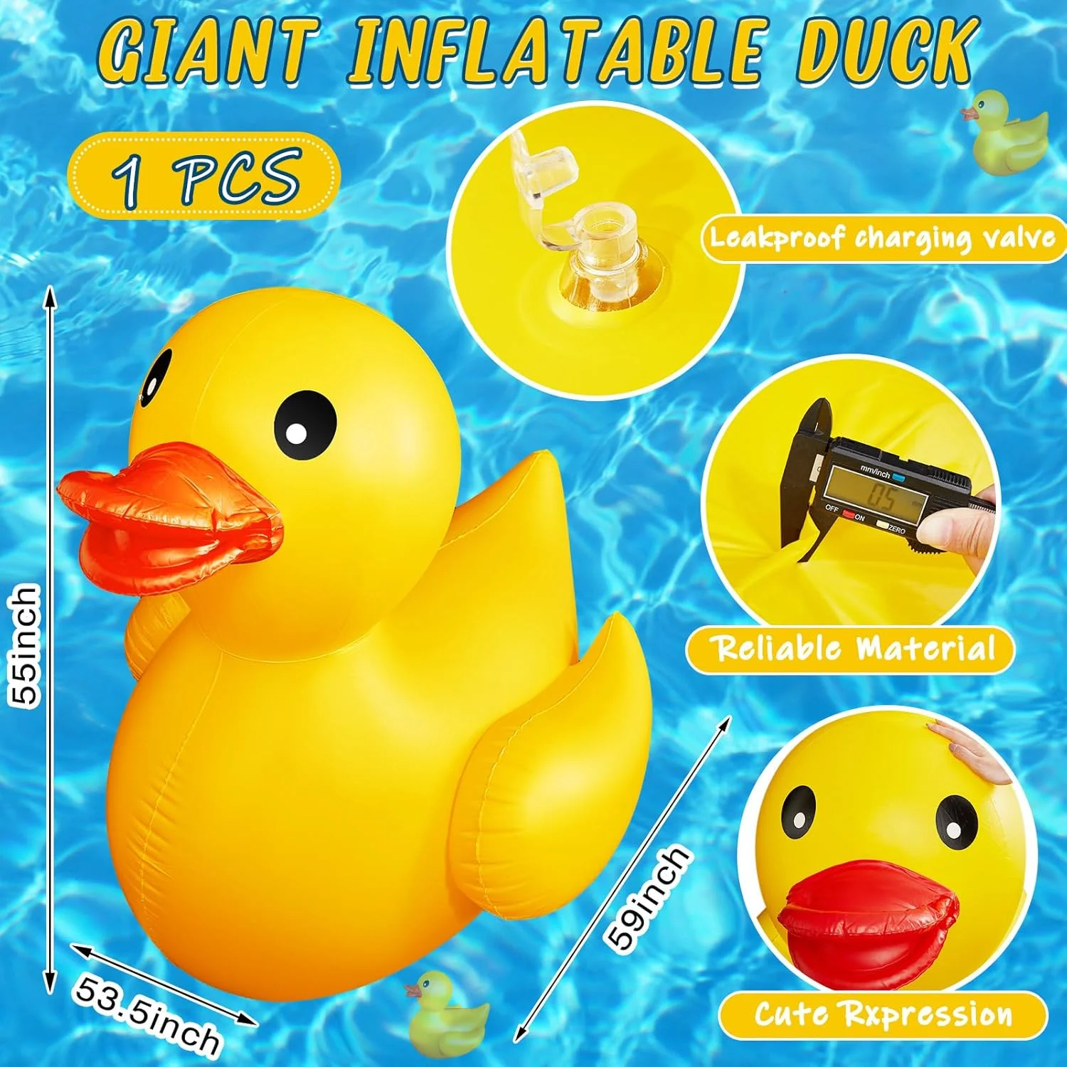 اردک بادی غول پیکر 1.5 متری Hungdao، اردک لاستیکی بزرگ، اردک بادی، شناور استخر بادی برای بزرگسالان، دکوراسیون مهمانی استخر شنا در ساحل تابستانی