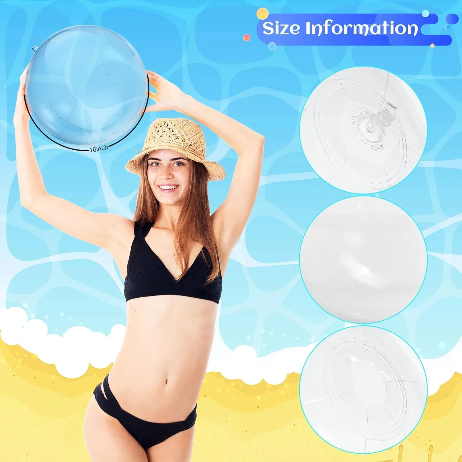 توپ بادی ساحلی، 6 عدد توپ بادی شفاف ساحلی، بادکنک های بادی شفاف، توپ مهمانی استخر شنا شفاف، برای ساحل تابستانی، اسباب بازی های ساحلی آبی استخر، هدایای مهمانی تابستانی در فضای باز برای کودکان و بزرگسالان