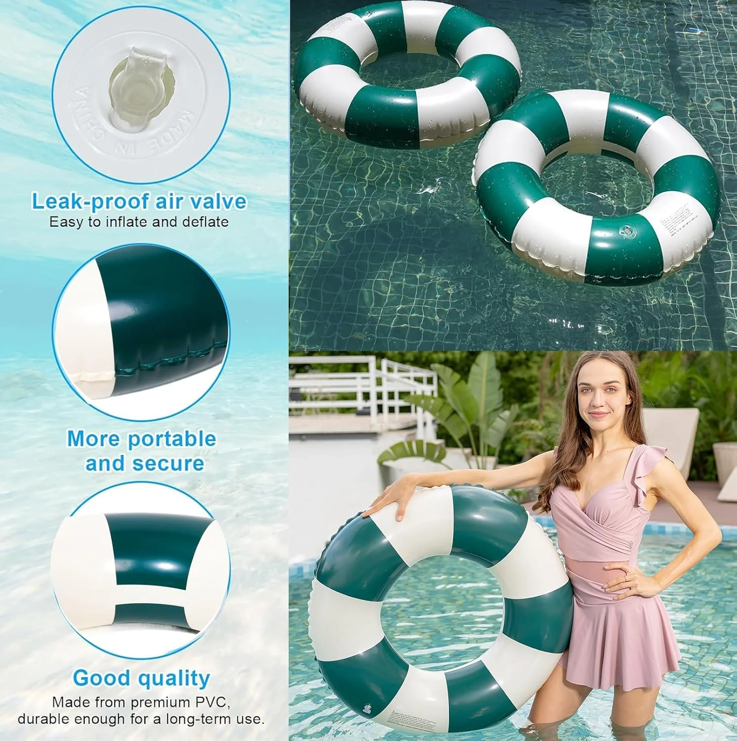 تیوپ بادی استخر 30 اینچی برای بزرگسالان - بسته 2 عددی تیوپ راه راه حلقه شناور بادی استخر برای مهمانی استخر دریاچه ساحل بزرگسالان