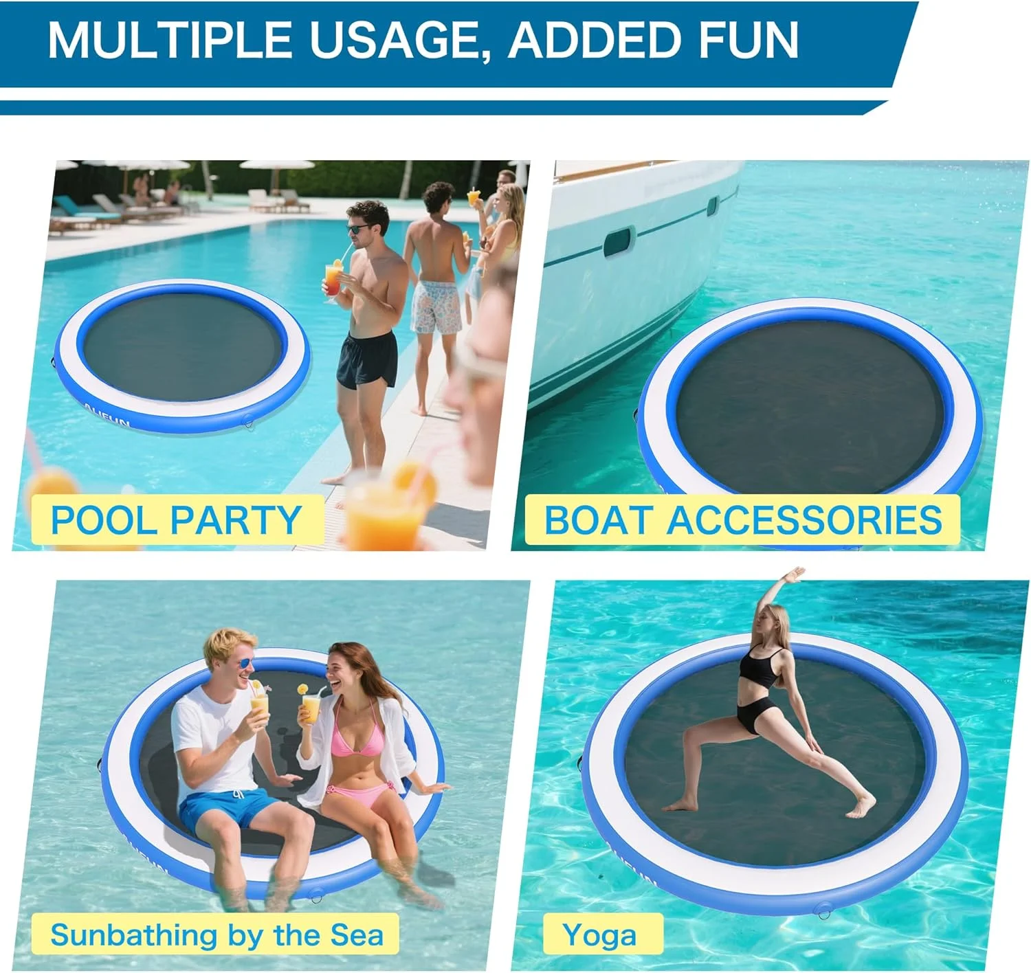 شناور بادی با سایبان جداشدنی، سکوی پی وی سی مقاوم برای ۶ نفر، مناسب استخر، دریاچه، ساحل، شناور بادی قابل حمل با جا لیوانی، طناب ایمنی و توری خشک‌شونده سریع