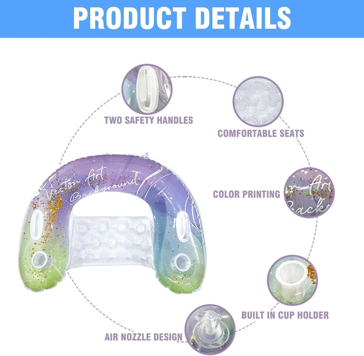 صندلی بادی شناور با جا لیوانی، صندلی بادی استخر، صندلی آبی برای بزرگسالان، صندلی استخر