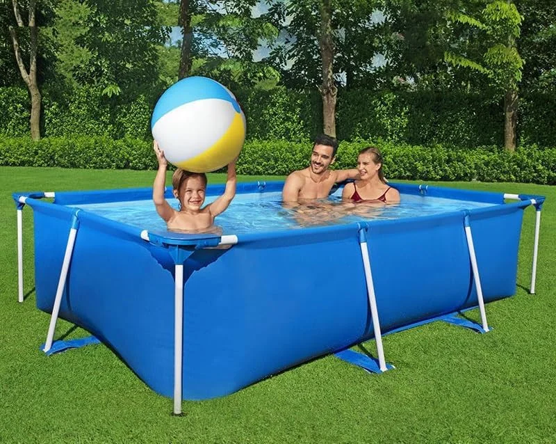 استخر تاشو بزرگ غیر بادی برای کودکان، بزرگسالان و حیوانات خانگی، استخرهای شنای ضخیم تاشو روی زمین، استخرهای مستطیلی برای تفریح در فضای باز و بازی با آب (A02-آبی 390*300*60cm)