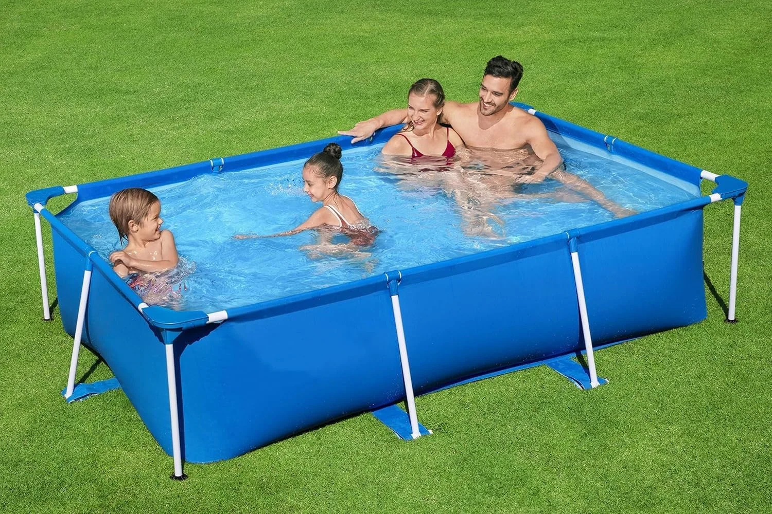 استخر تاشو بزرگ غیر بادی برای کودکان، بزرگسالان و حیوانات خانگی، استخرهای شنای ضخیم تاشو روی زمین، استخرهای مستطیلی برای تفریح در فضای باز و بازی با آب (A02-آبی 390*300*60cm)